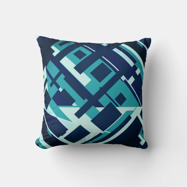 Turquoise Aqua Navy Diagonal Geometric Design Cushion (Front)