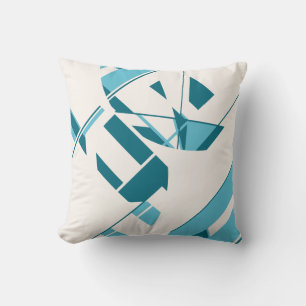 Turquoise Aqua on Off-White Circular Art Design Cushion