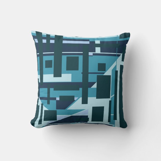 Turquoise Aqua Perpendicular Geometric Design Cushion (Front)