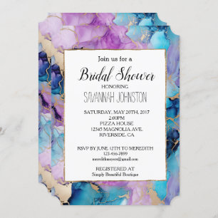 Turquoise Aqua Purple Gold Marble Invitation