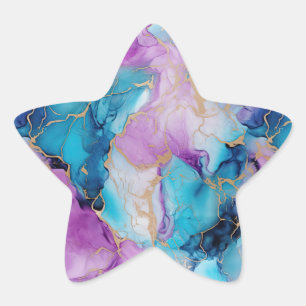 Turquoise Aqua Purple Gold Marble Star Sticker