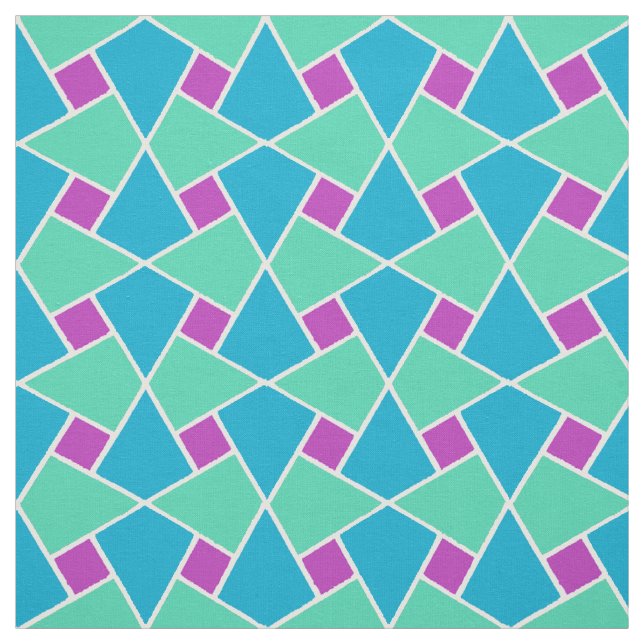 Turquoise, Aqua, Purple Islamic Geometric Pattern Fabric (Swatch)