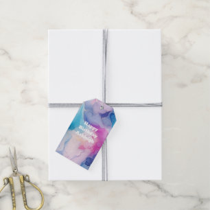 Turquoise Aqua Purple Pink Marble Birthday Gift Tags