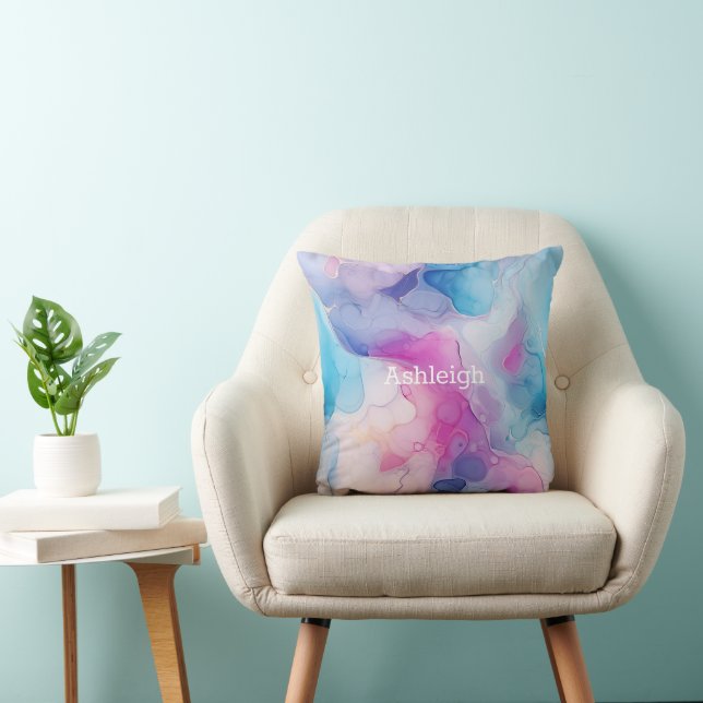 Turquoise Aqua Purple Pink Marble   Cushion (Chair)