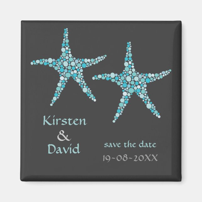 Turquoise Aqua Starfish Pair Save the Date Magnet (Front)