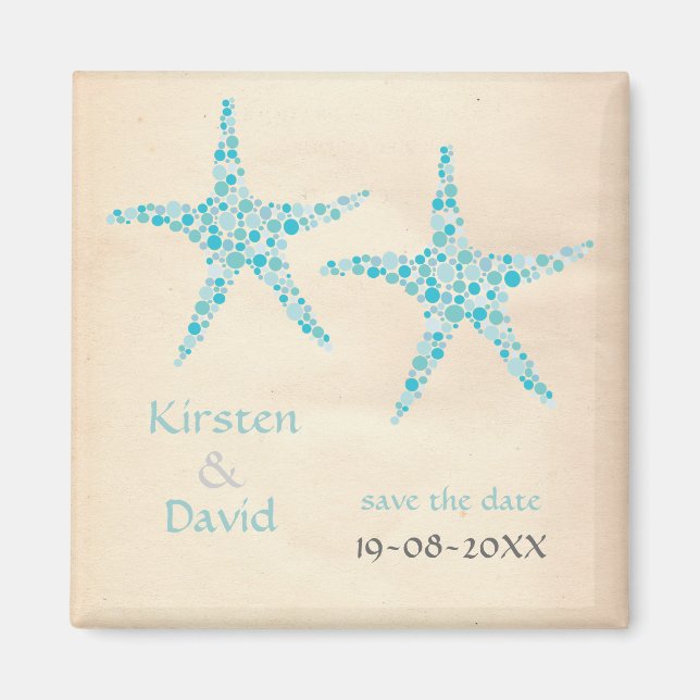 Turquoise Aqua Starfish Pair Save the Date Magnet (Front)