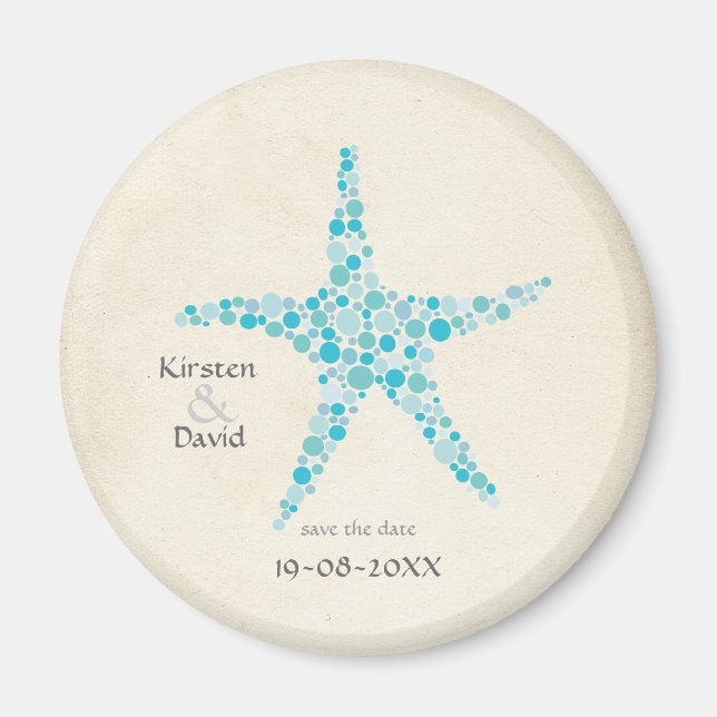 Turquoise Aqua Starfish Save the Date Favour Magne Magnet (Front)