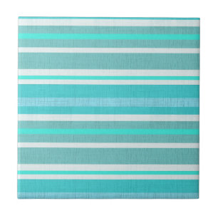 Turquoise Aqua Stripe Pattern Ceramic Tile