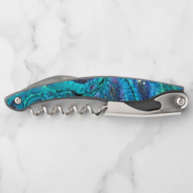 Turquoise Aqua teal blue purple gold abstract Corkscrew (Back)