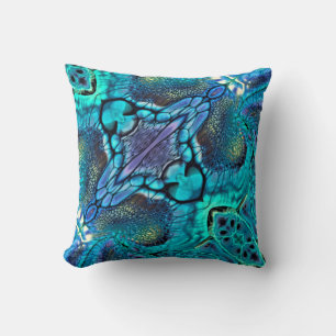 Turquoise Aqua teal blue purple gold abstract Cushion