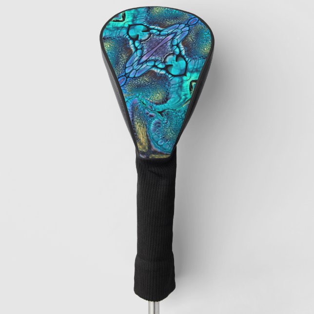 Turquoise Aqua teal blue purple gold abstract Golf Head Cover (Front)