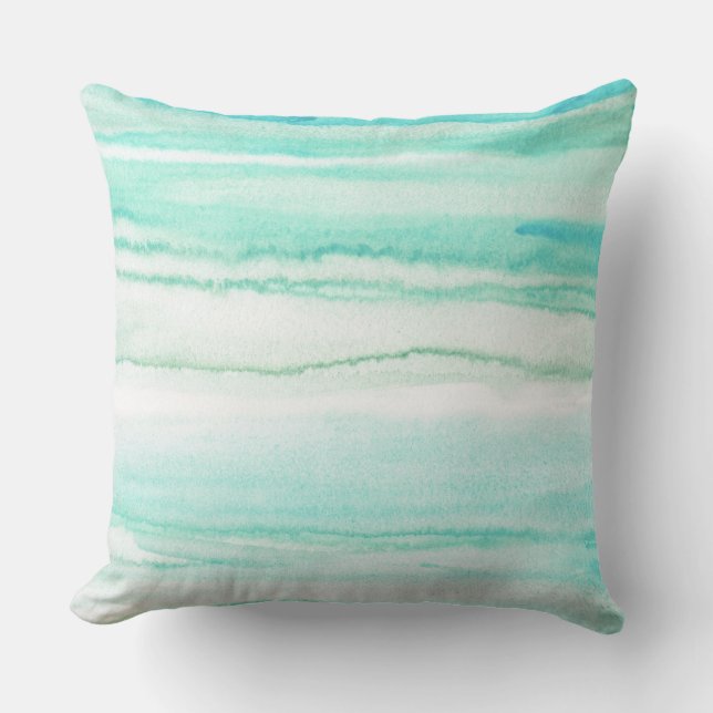 Turquoise Aqua Waves Outdoor Cushion (Front)
