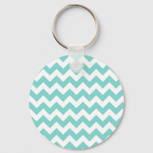 Turquoise Aqua White Chevron Zig Zag Pattern Key Ring