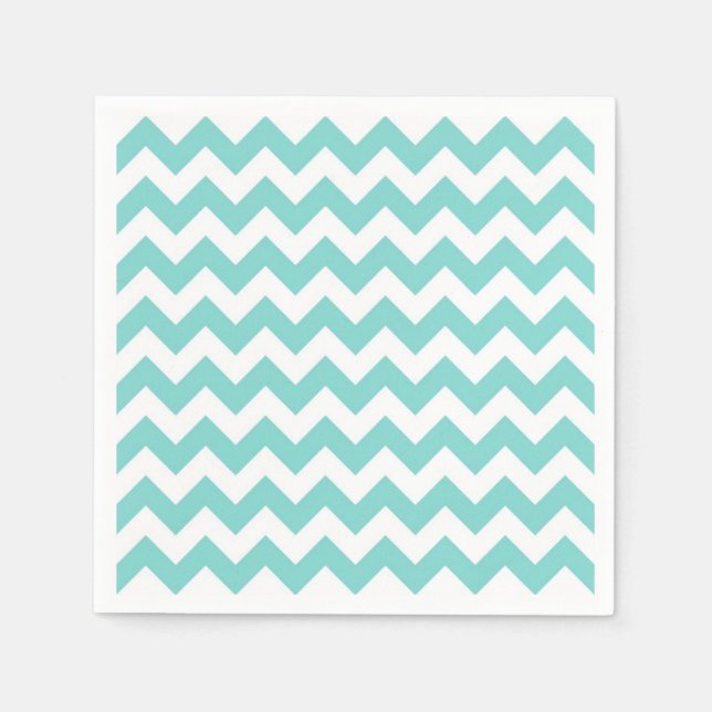 Turquoise Aqua White Chevron Zig-Zag Pattern Napkin (Front)