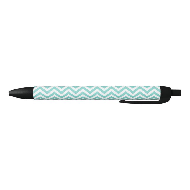 Turquoise Aqua White Large Chevron ZigZag Pattern Black Ink Pen (Bottom)