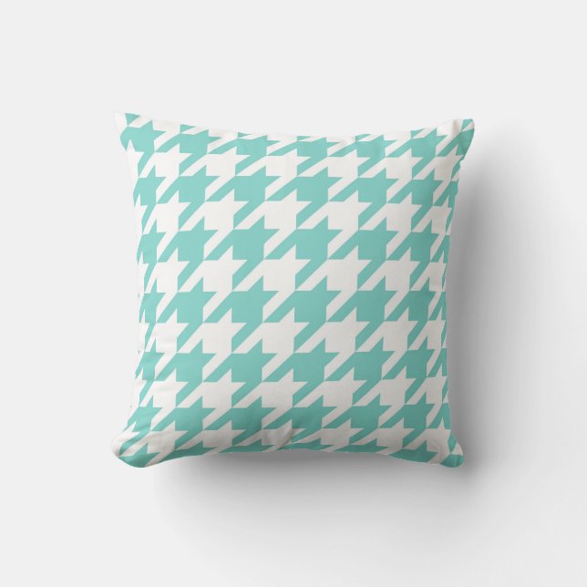 Turquoise / Aqua, White Large Houndstooth Pattern Cushion (Front)
