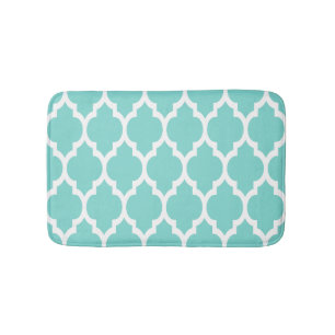 Turquoise Aqua Wht Moroccan Quatrefoil Pattern #4 Bath Mat