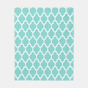Turquoise Aqua Wht Moroccan Quatrefoil Pattern #4 Fleece Blanket