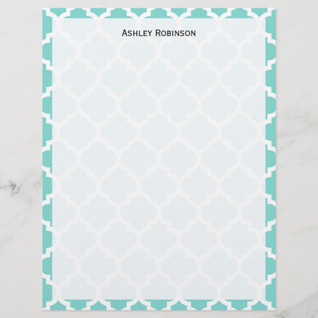 Turquoise Aqua Wht Moroccan Quatrefoil Pattern #5 (Front)