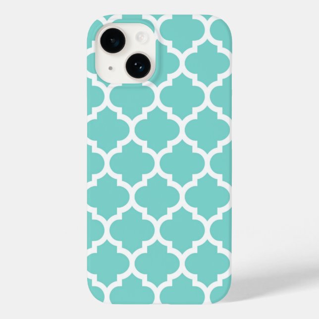 Turquoise Aqua Wht Moroccan Quatrefoil Pattern #5 Case-Mate iPhone Case (Back)