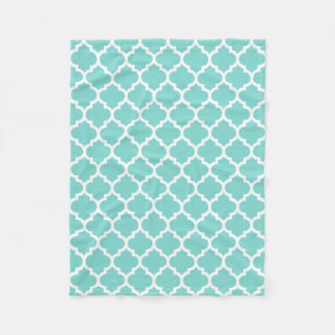 Turquoise Aqua Wht Moroccan Quatrefoil Pattern #5 Fleece Blanket