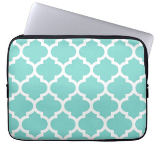 Turquoise Aqua Wht Moroccan Quatrefoil Pattern #5 Laptop Sleeve
