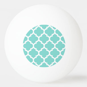 Turquoise Aqua Wht Moroccan Quatrefoil Pattern #5 Ping Pong Ball