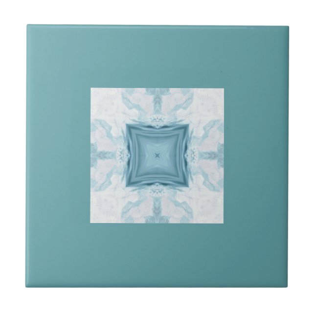 Turquoise aquamarine geometric art ceramic tile (Front)