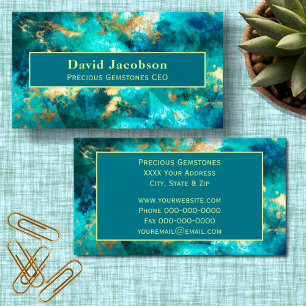 Turquoise Aquas and Gold Business Card