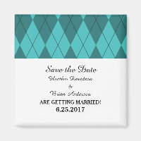 Turquoise Argyle Save the Date Magnet