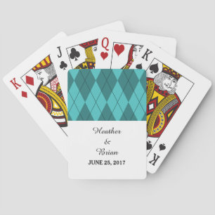 Turquoise Argyle Wedding Playing Cards