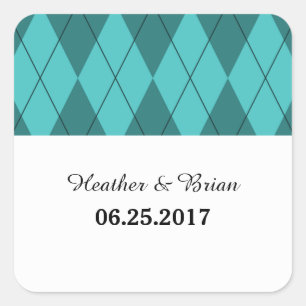 Turquoise Argyle Wedding Stickers