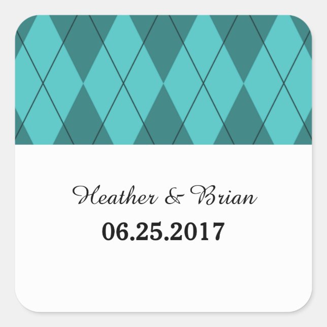 Turquoise Argyle Wedding Stickers (Front)
