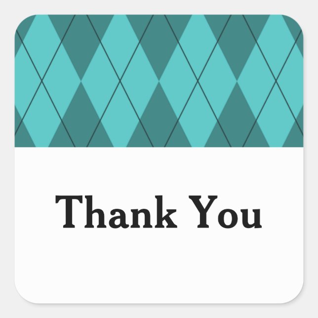 Turquoise Argyle Wedding Thank You Stickers (Front)