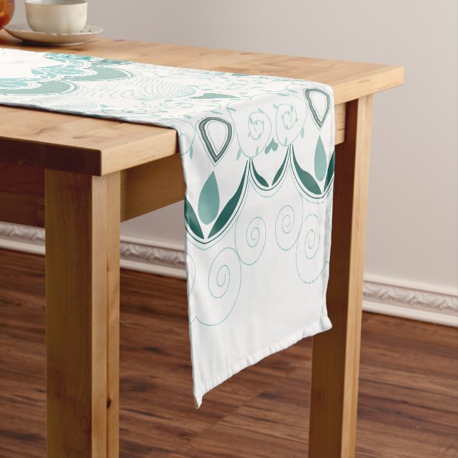 Turquoise Art Deco Design Short Table Runner (In Situ)