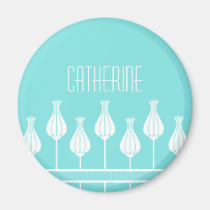 Turquoise Art Deco Floral Magnet