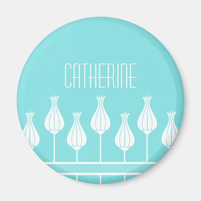 Turquoise Art Deco Floral Magnet (Front)