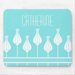 Turquoise Art Deco Floral Mousepad