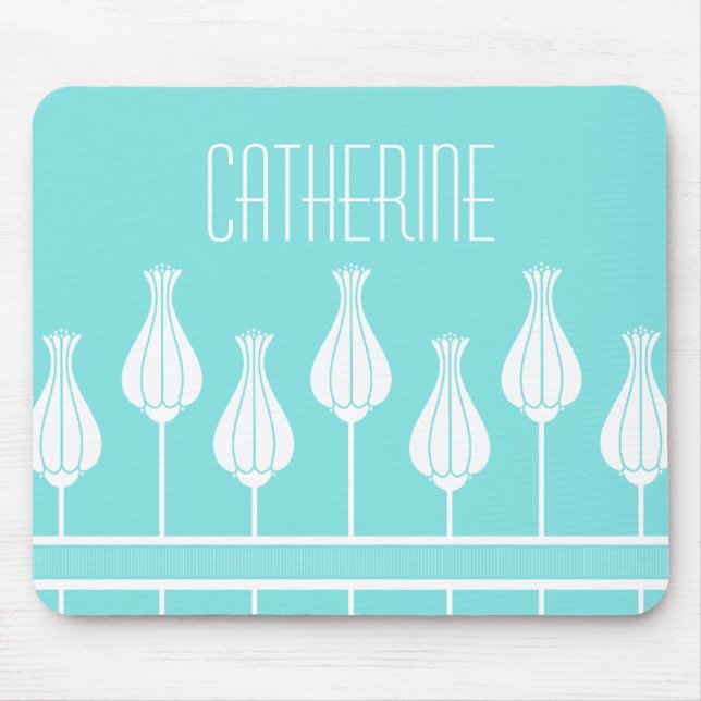 Turquoise Art Deco Floral Mousepad (Front)