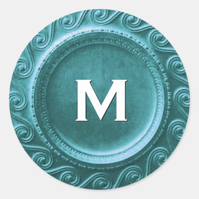 Turquoise Art Deco Wedding Monogram M Sticker (Front)