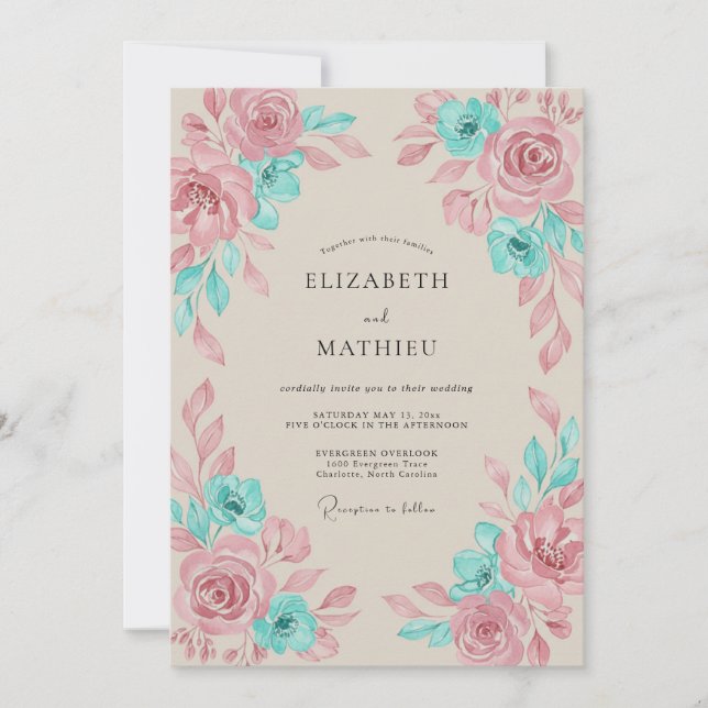 Turquoise Artistic Boho Wedding Invitation (Front)