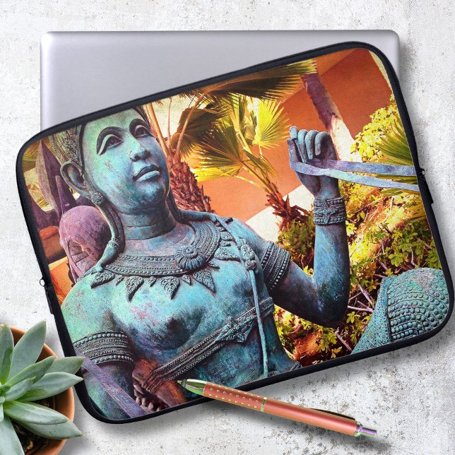 Turquoise Asian Warrior Statue Antique Photo Bold Laptop Sleeve (Creator Uploaded)