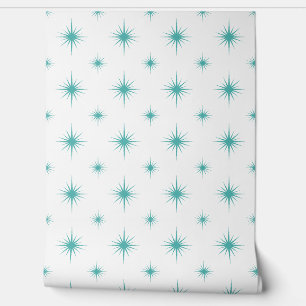 Turquoise Atomic Starburst Mid-century Pattern Wallpaper