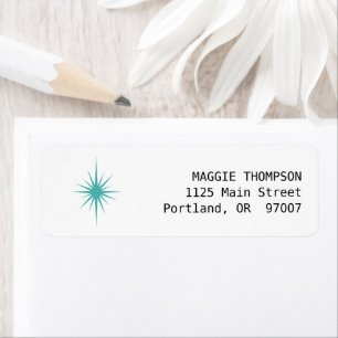 Turquoise Atomic Starburst Retro Mid Century Return Address Label