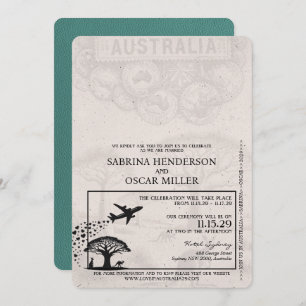 Turquoise Australia Passport Wedding Invitation