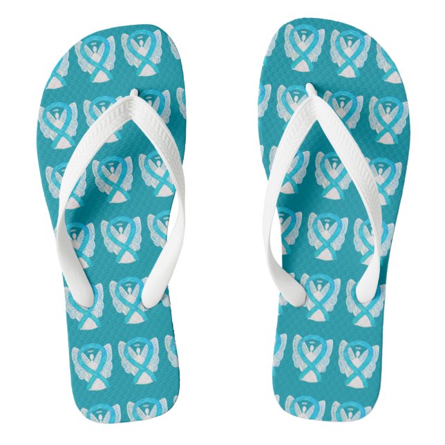Turquoise Awareness Ribbon Angel Custom Flip Flops (Footbed)
