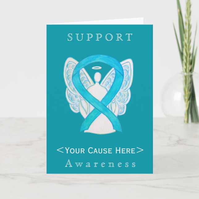 Turquoise Awareness Ribbon Angel Customised Card (Front)