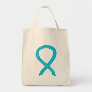 Turquoise Awareness Ribbon Custom Art Tote Bag