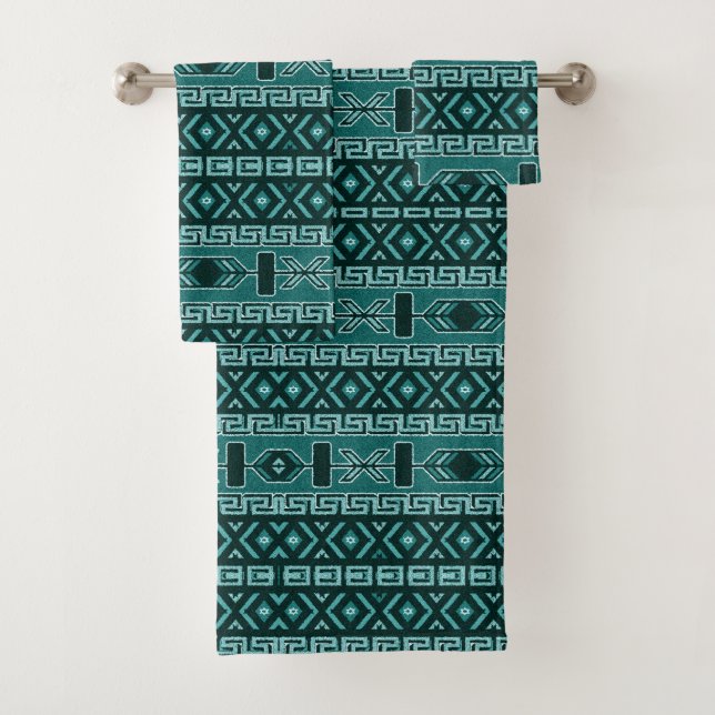 Turquoise Aztec  Southwest Design Bath Towel Set (Insitu)