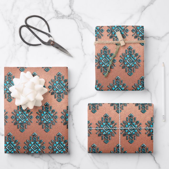 Turquoise Aztec Symbol  Wrapping Paper Sheet (Front)